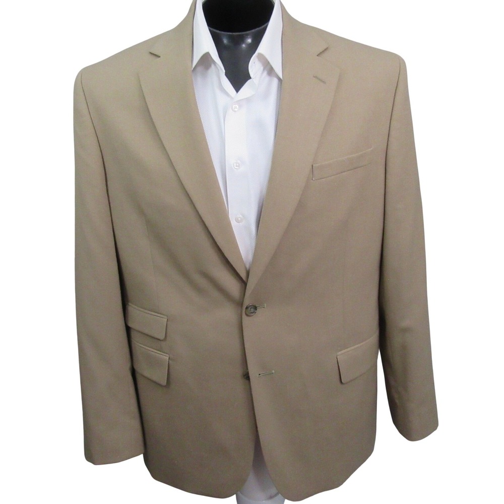 Claiborne Mens Sport Coat 44R Solid Tan Wool Blend Single Vent
